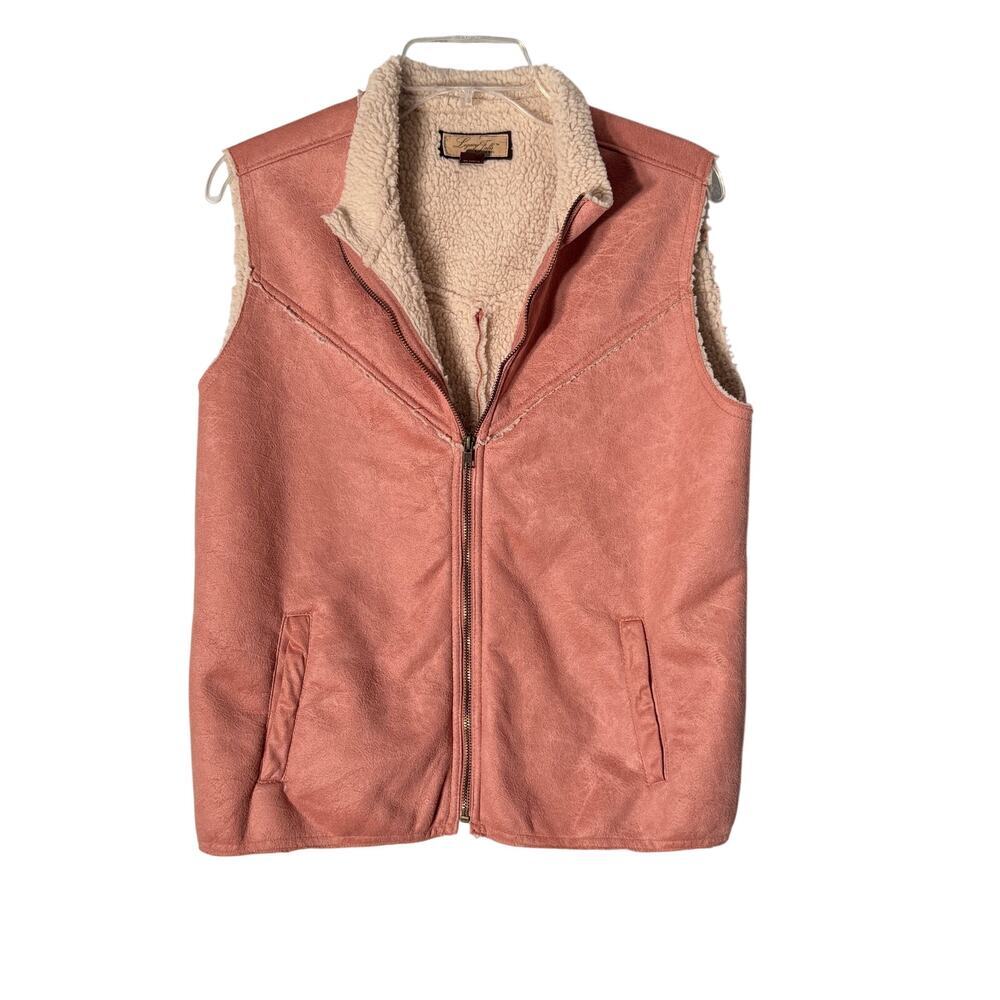 Legacy Falls Vest Full Zip Women's Large Pink‎ Plume Sherpa Line Faux Suede